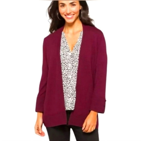 EVOLUTION BY CYRUS ANCHO CHILI Burgandy Open Front Cardigan/Sweater Medium - Picture 1 of 12